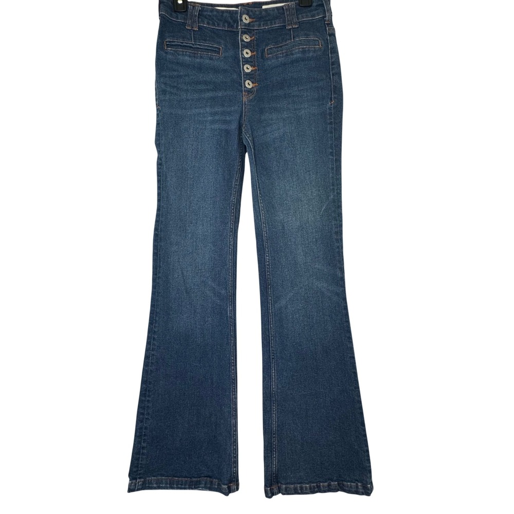 Pilcro Anthropologie High Rise Trouser Bootcut Jeans Blue Button Fly Size 27